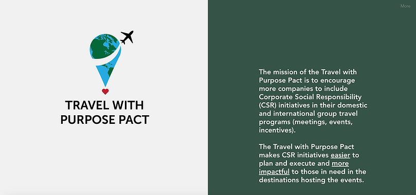 <p><strong>Travel with a Purpose Pact</strong></p>
<p><span data-sheets-root="1">Purpose-driven travel initiatives</span></p>
